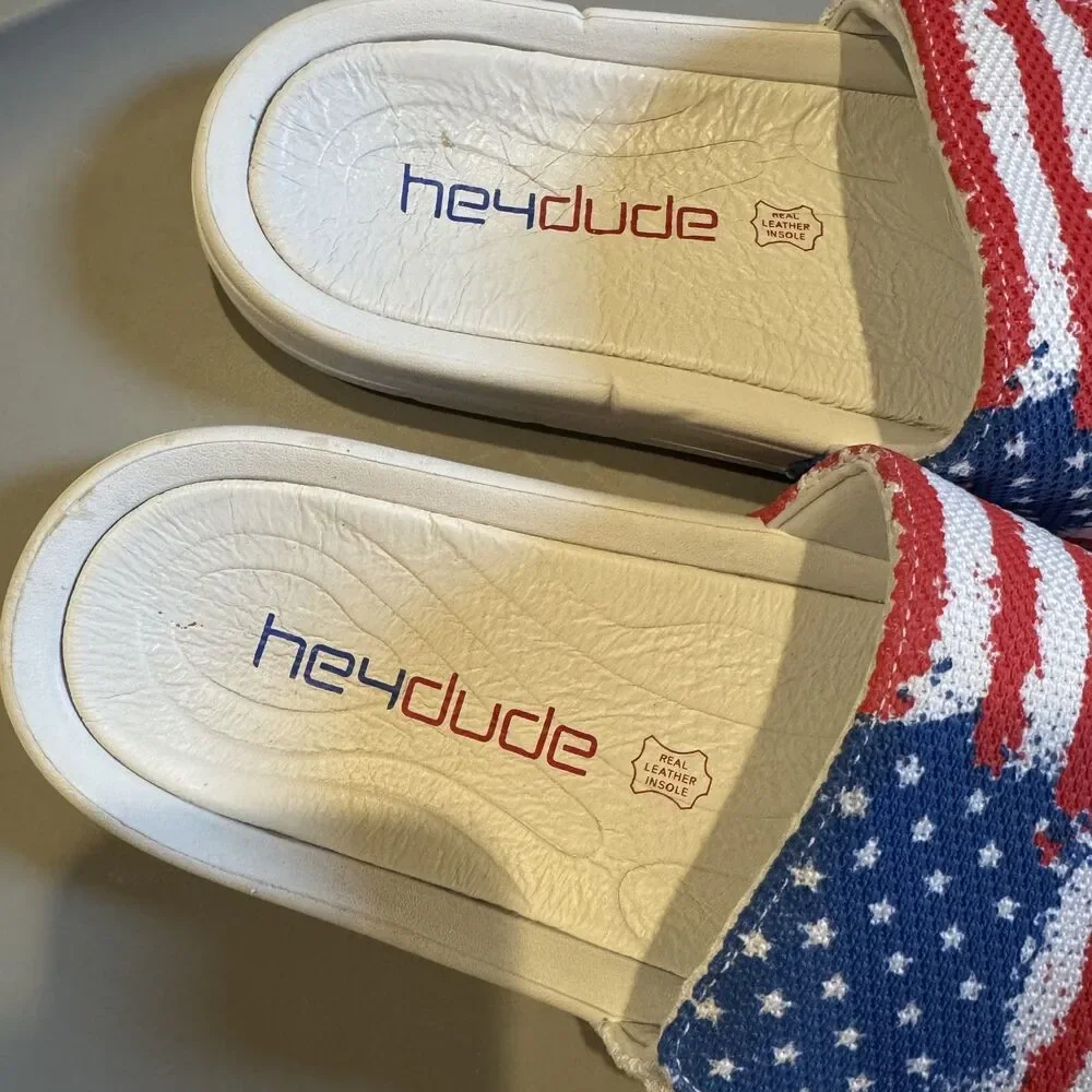 Hey Dude American Flag Slides Sandals USA Patriotic Comfort Patriotic Mens Sz 7